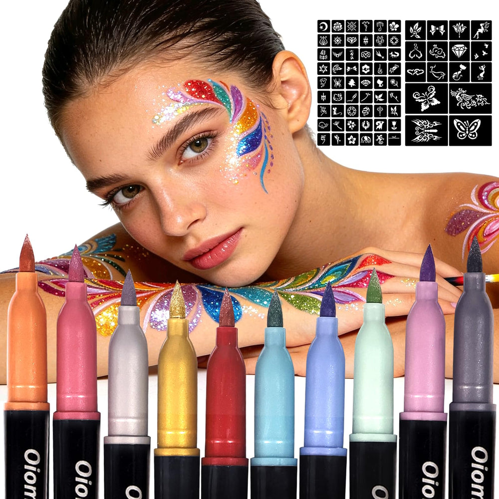 Oiomniv seventy stencils pack enables versatile designs for quick body art ideas.
