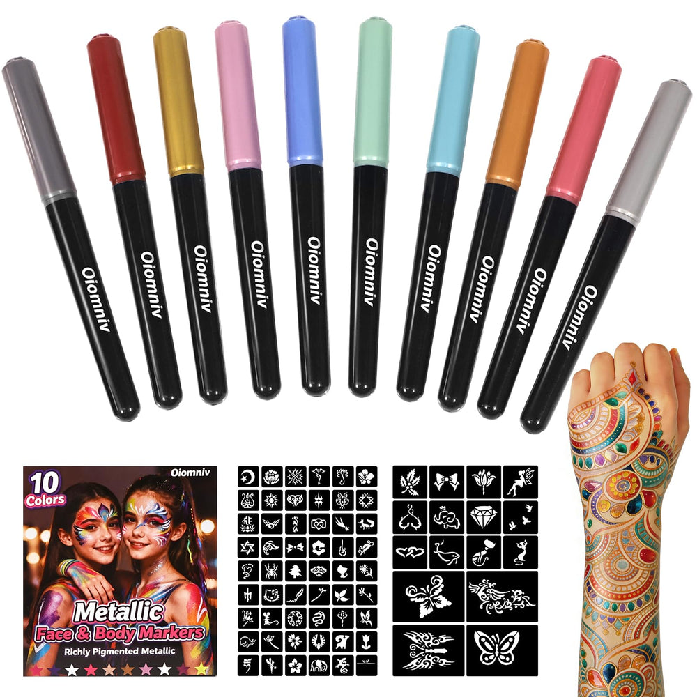 Oiomniv temporary tattoo markers set shown in product display for creative planning.