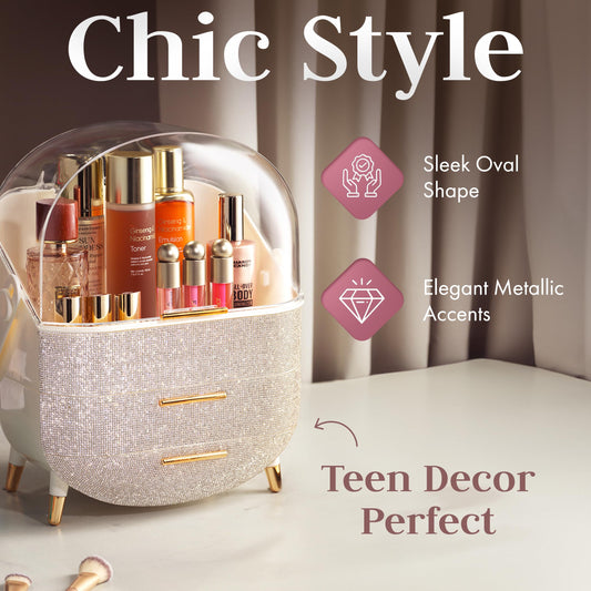 Oizeir large cosmetic organizer with diamond design provides ample storage.