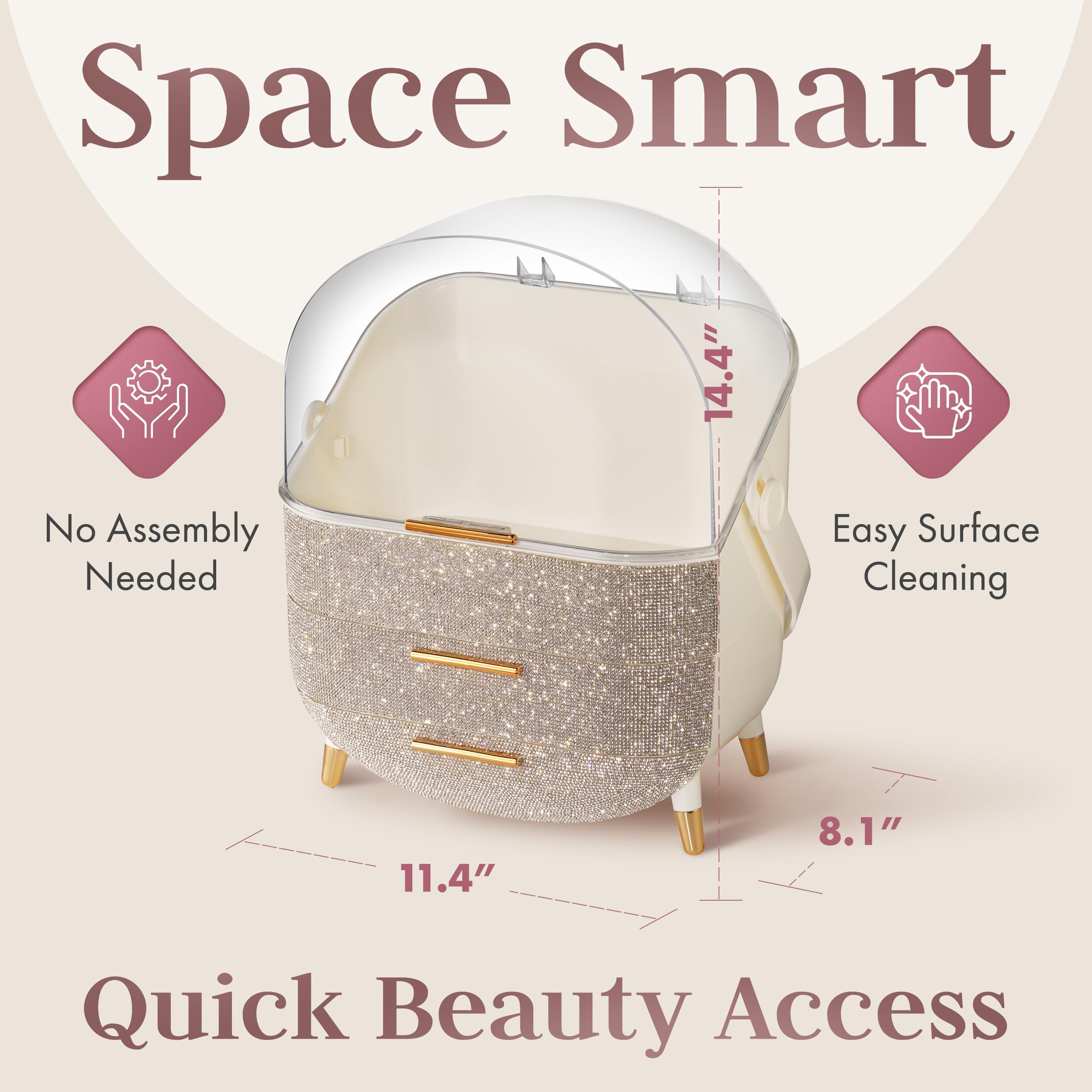 Oizeir storage drawers offer deep compartments for brushes and skincare.