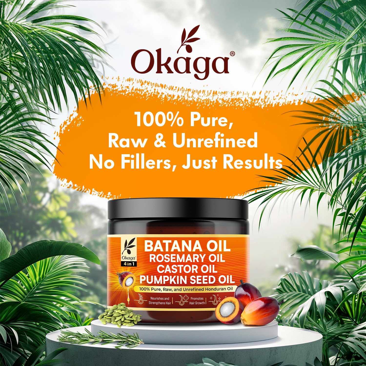 Okaga Batana Oil castor oil visual suggests smoother detangling and strength