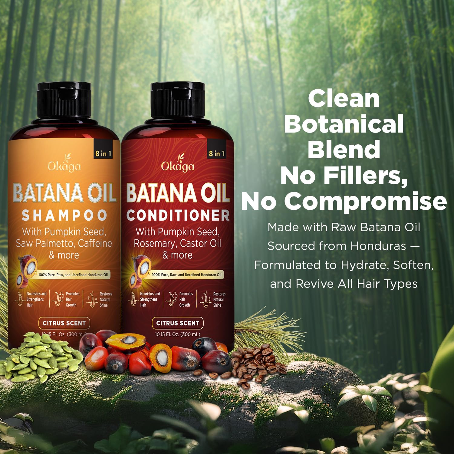 Okaga Batana Oil Conditioner bottle emphasizes hydration and smoothness without weight or residue.