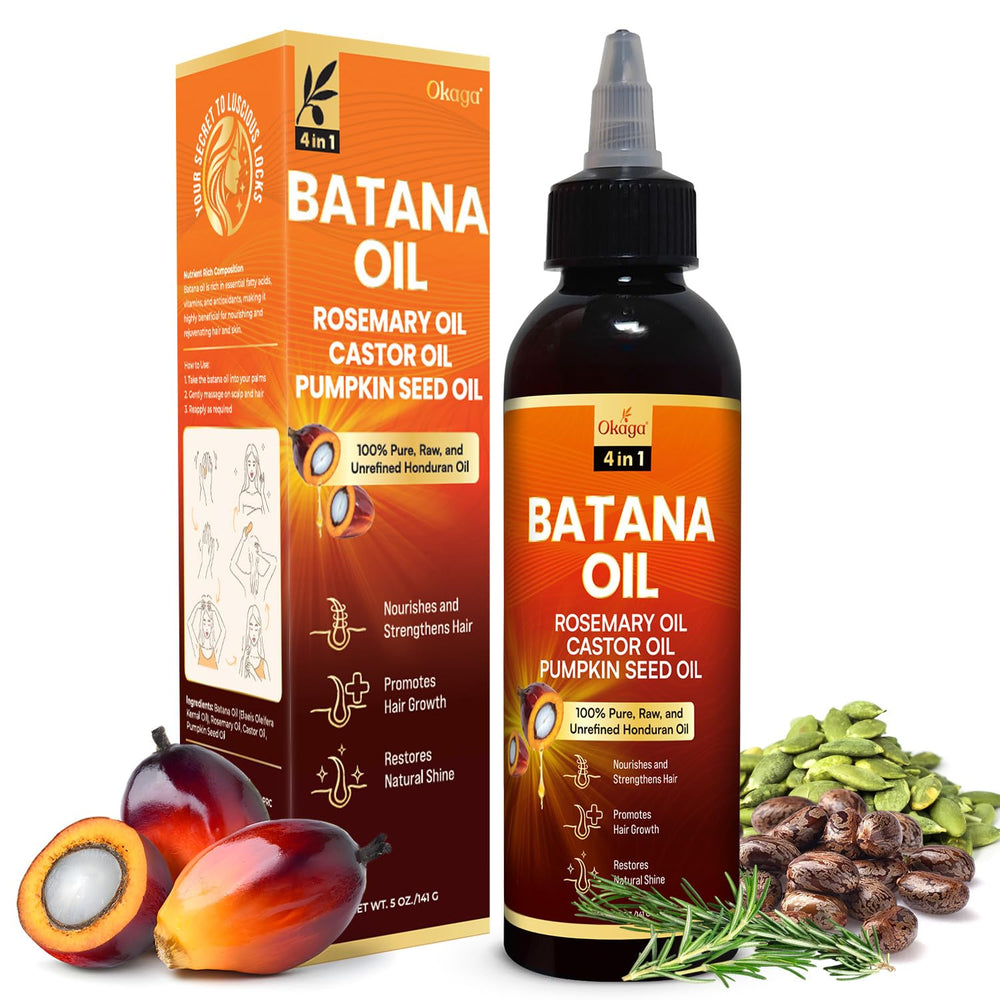 Okaga Batana Oil bottle with rosemary promotes scalp hydration and natural shine