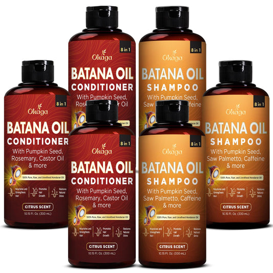 Okaga Batana Oil Shampoo bottle pouring for gentle cleansing and refreshment