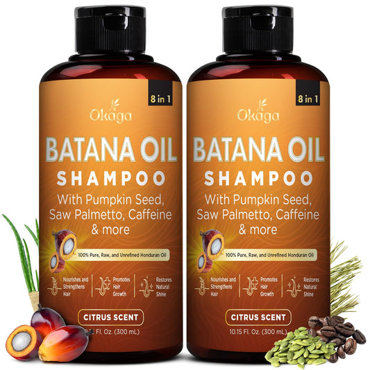 Okaga Batana Oil Shampoo bottle pour showing daily hydrating cleanse