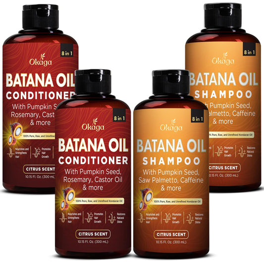 Okaga Batana Oil Shampoo bottle offering gentle cleansing for dry and color-treated hair.