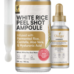 Okaga Rice Peel Shot Ampoule packaging for gentle daily exfoliation routine.