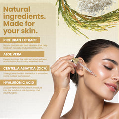 Okaga Rice Water Nourishment bottle highlights natural nutrients for balanced skin.
