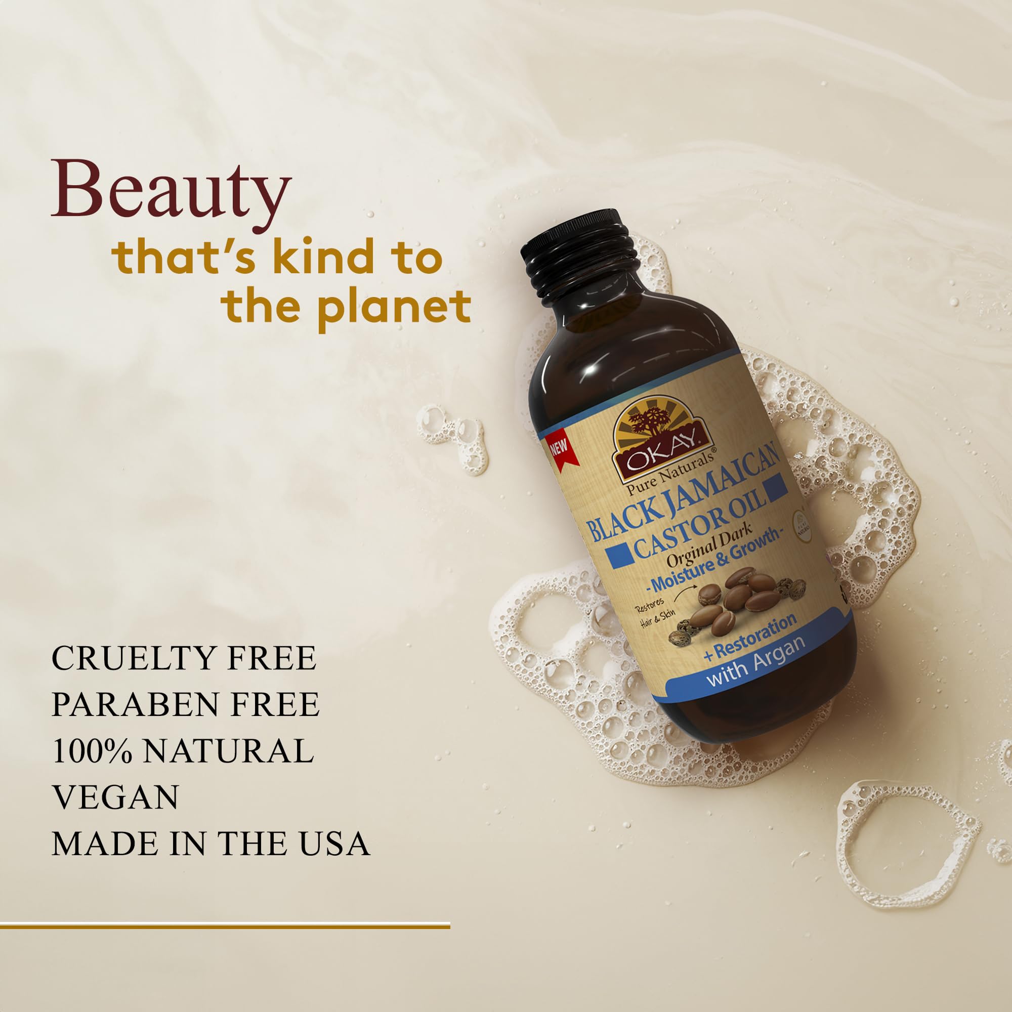 OKAY Castor Oil with Argan as skin hydration and lightweight moisture.