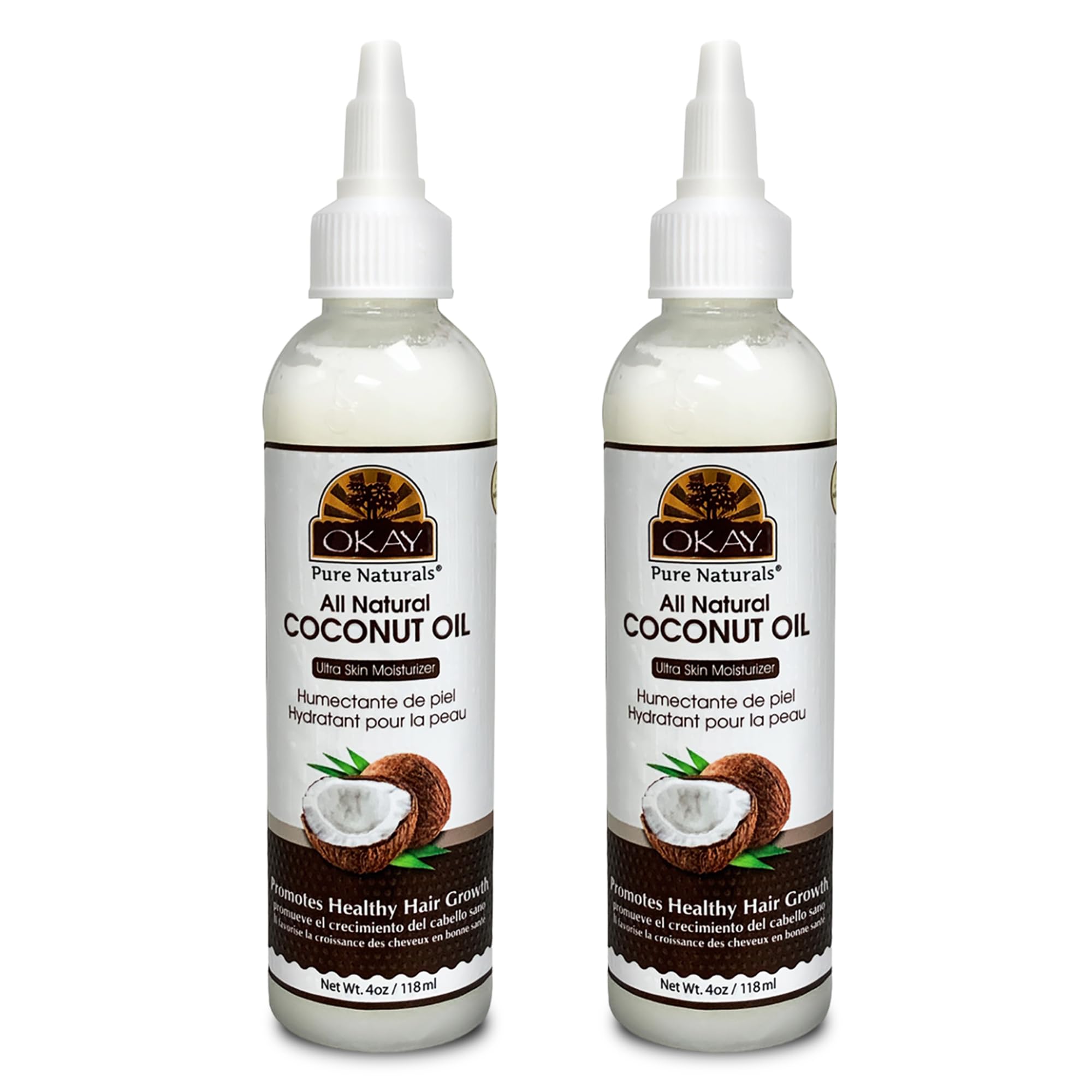 OKAY coconut oil bottle for versatile hair and skin care