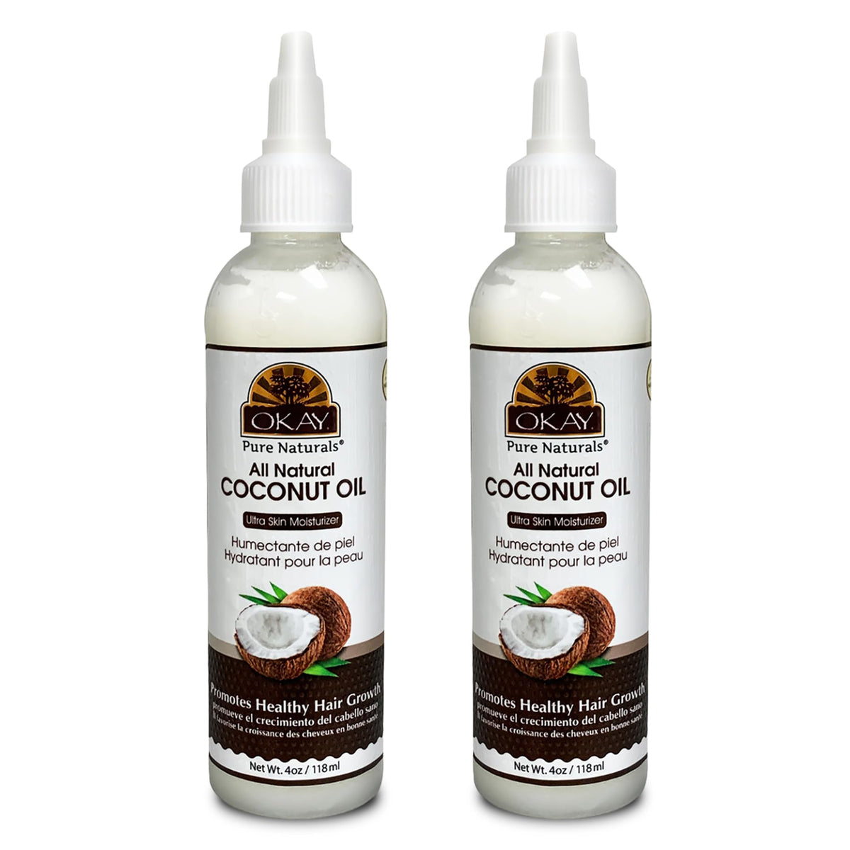 OKAY coconut oil bottle for versatile hair and skin care