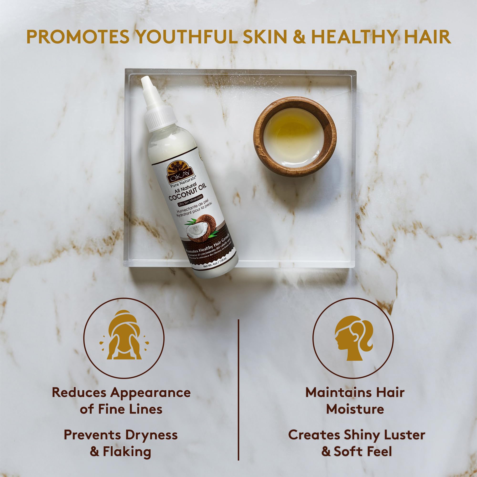 OKAY coconut oil used on face and body as lightweight moisturizer