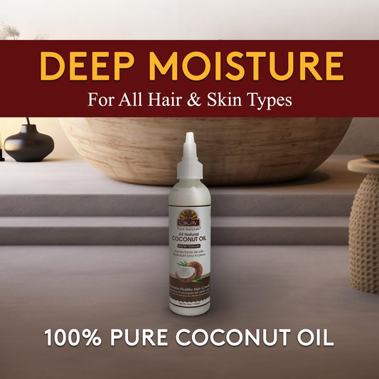 OKAY coconut oil being applied to hair for deep conditioning