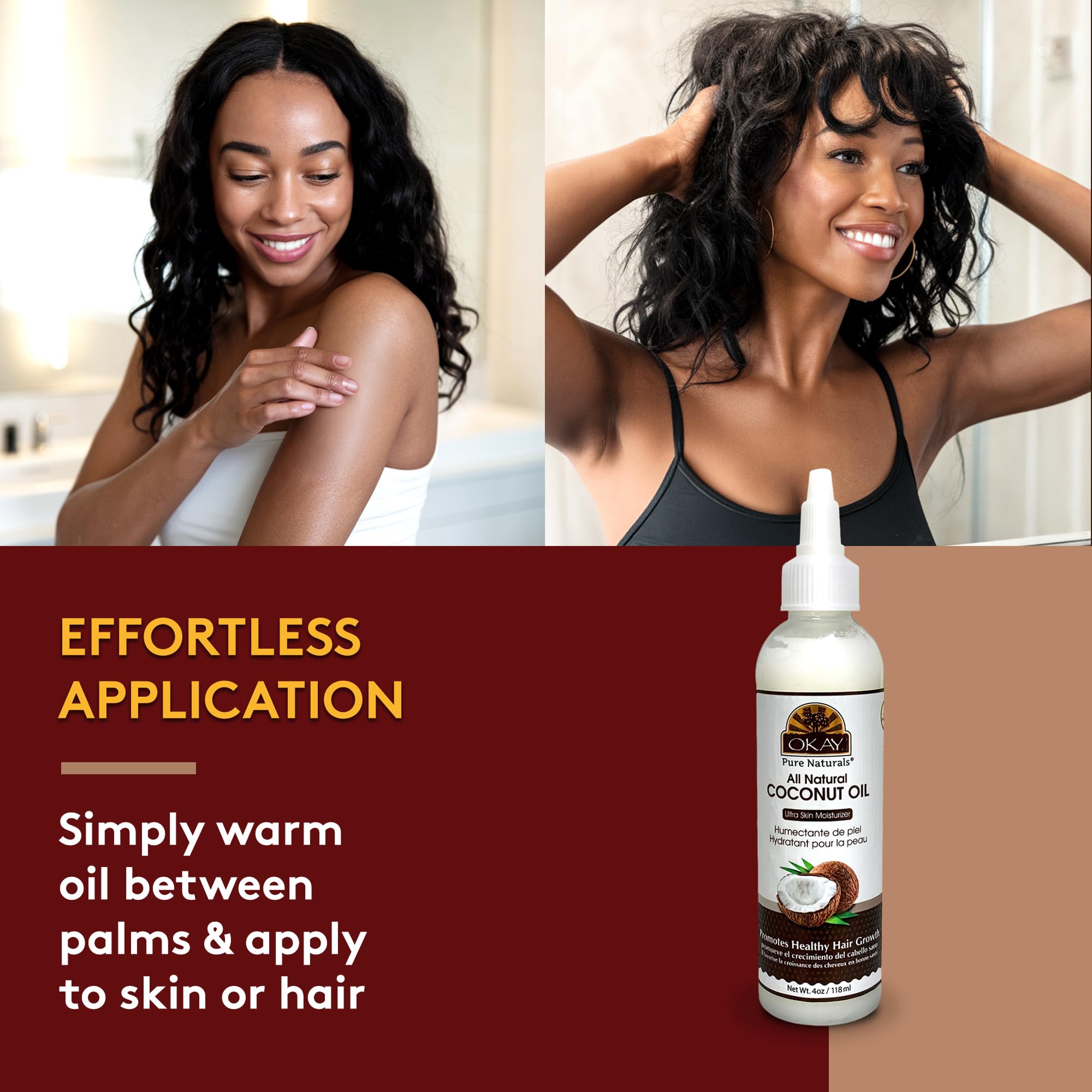 OKAY coconut oil used as massage oil for soothing moisture