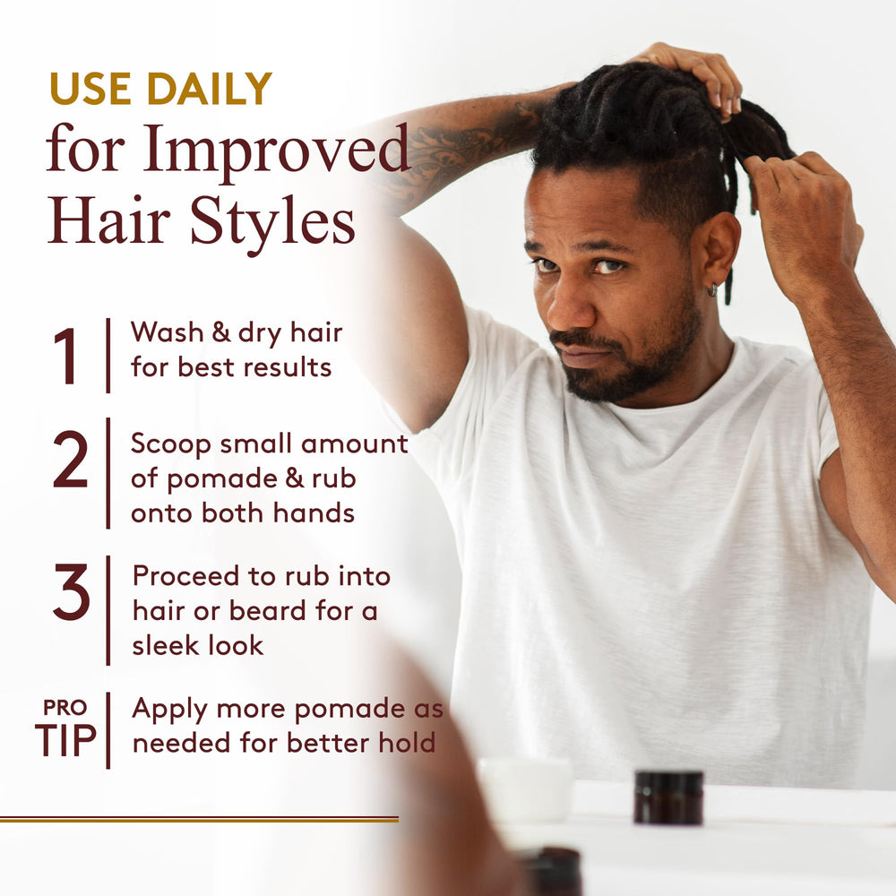 OKAY MEN castor oil pomade forms a protective moisture barrier against environmental stressors.