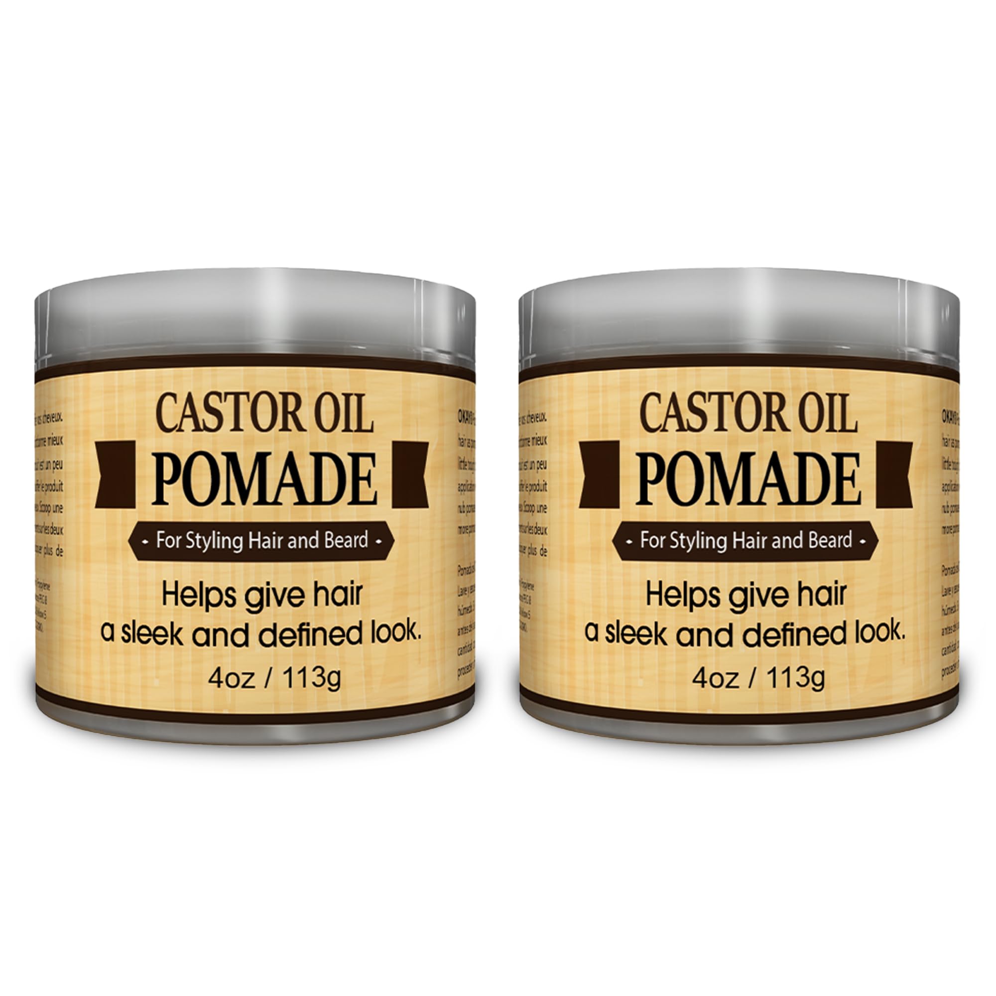 OKAY MEN castor oil pomade packaging shows a 4 oz jar for convenient styling.
