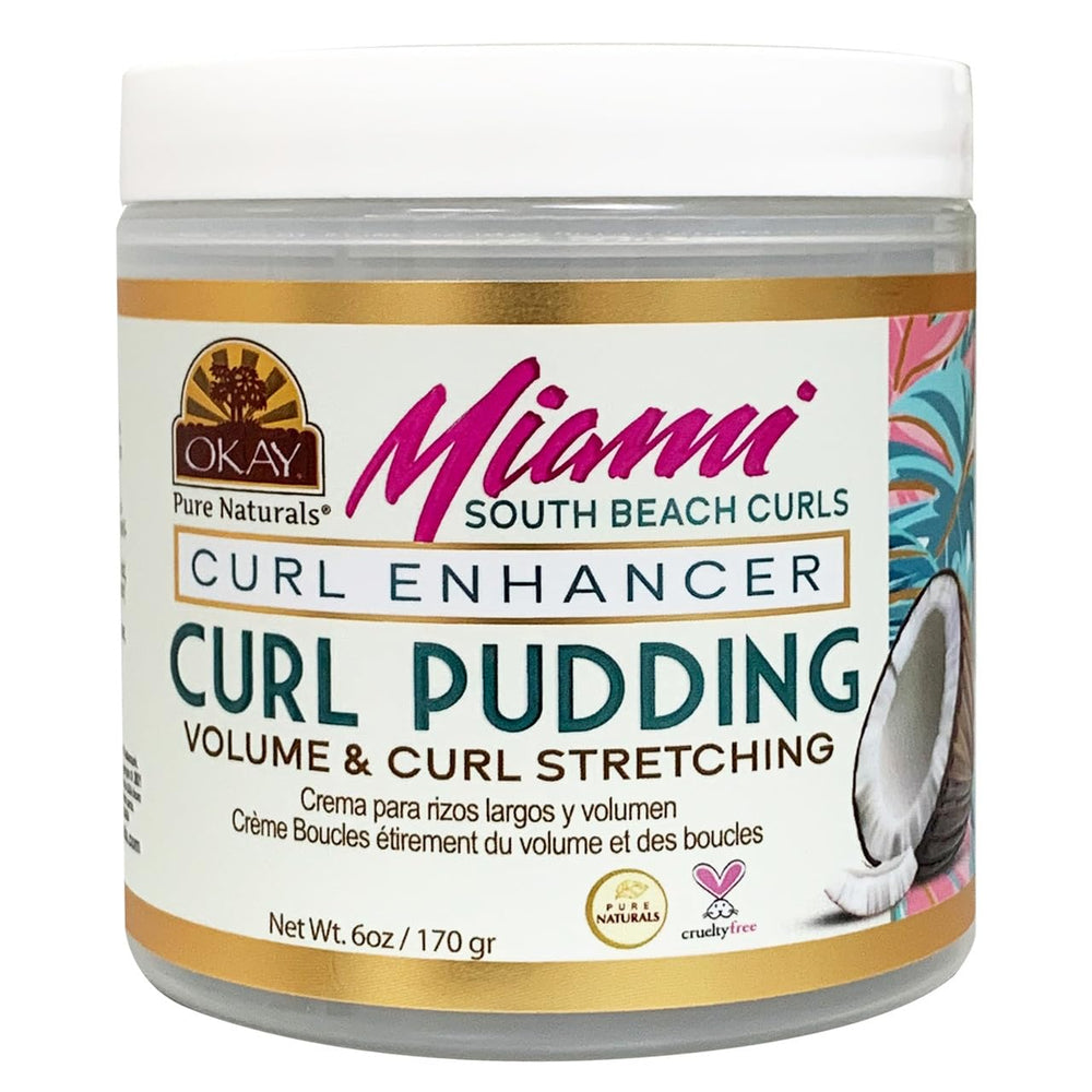 OKAY Miami South Beach Curl Pudding bottle for defined curls and moisture.