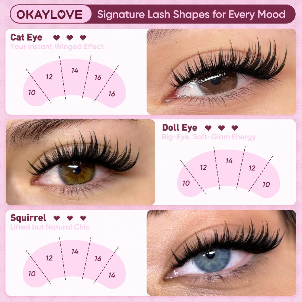 OKAYLOVE 120 clusters pack demonstrates lightweight lashes for all-day comfort