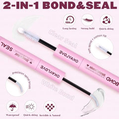 OKAYLOVE Bond brush application shows precise, mess-free lash extension adhesion.