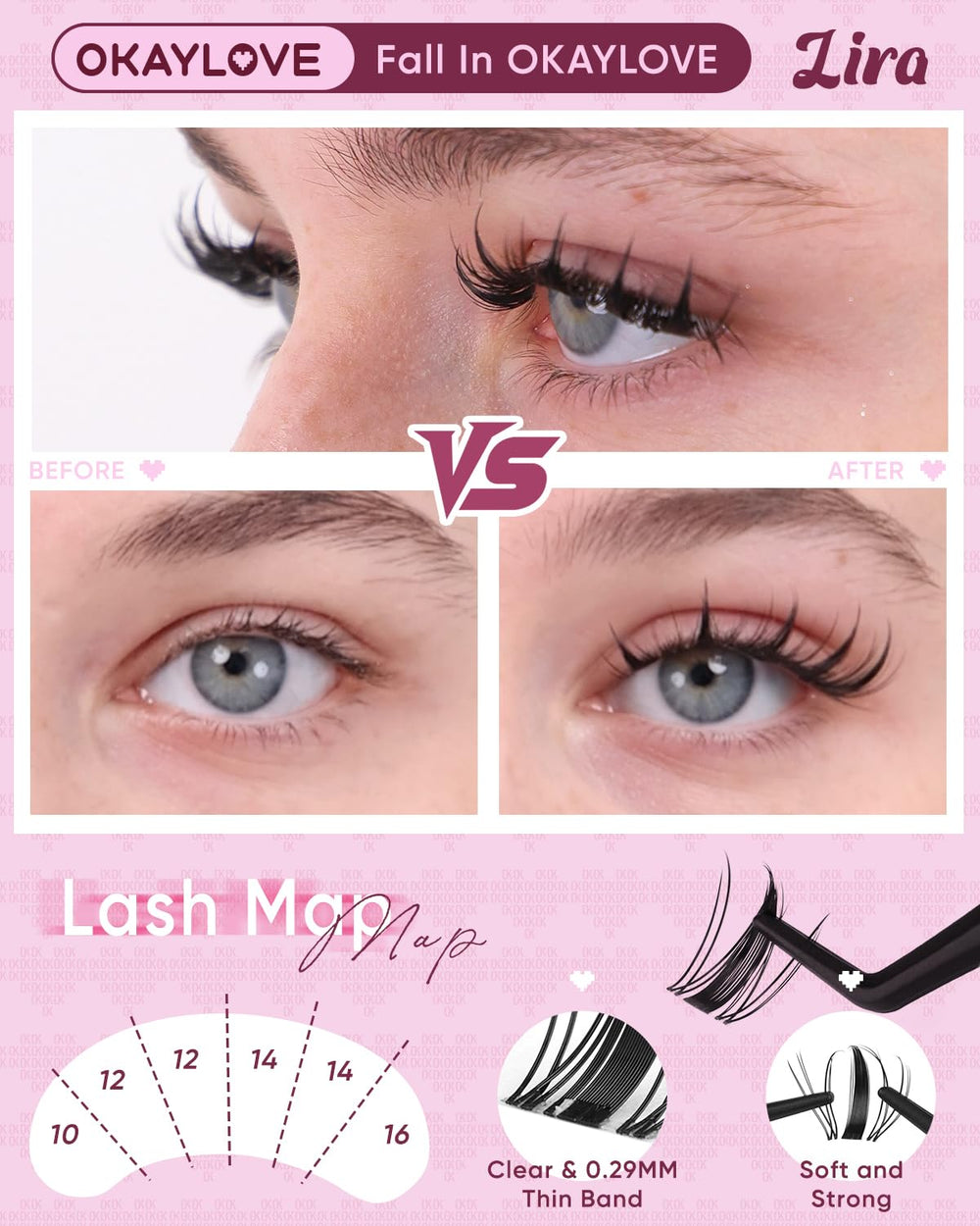 OKAYLOVE CC curl clusters; natural lift brightens eyes without heaviness.