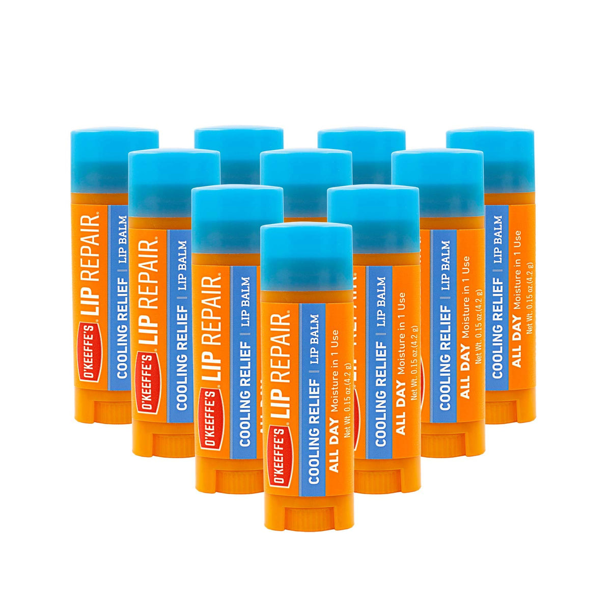 O'Keeffe's Lip Repair cooling relief lip balm close-up texture shows instant hydration.