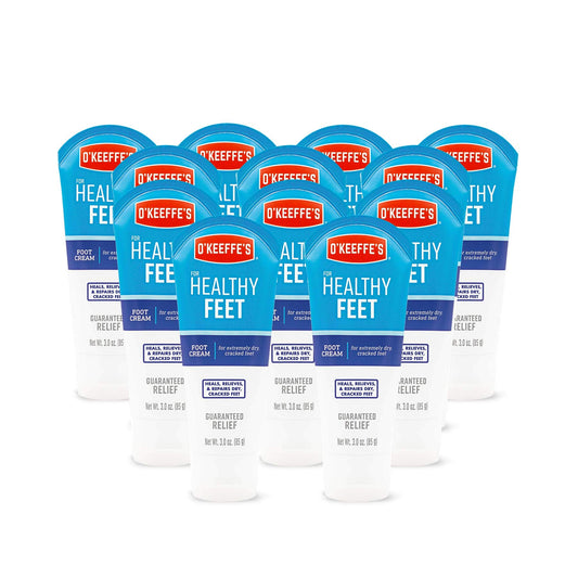 O'Keeffe's Healthy Feet cream tube close-up showing smooth, daily foot care