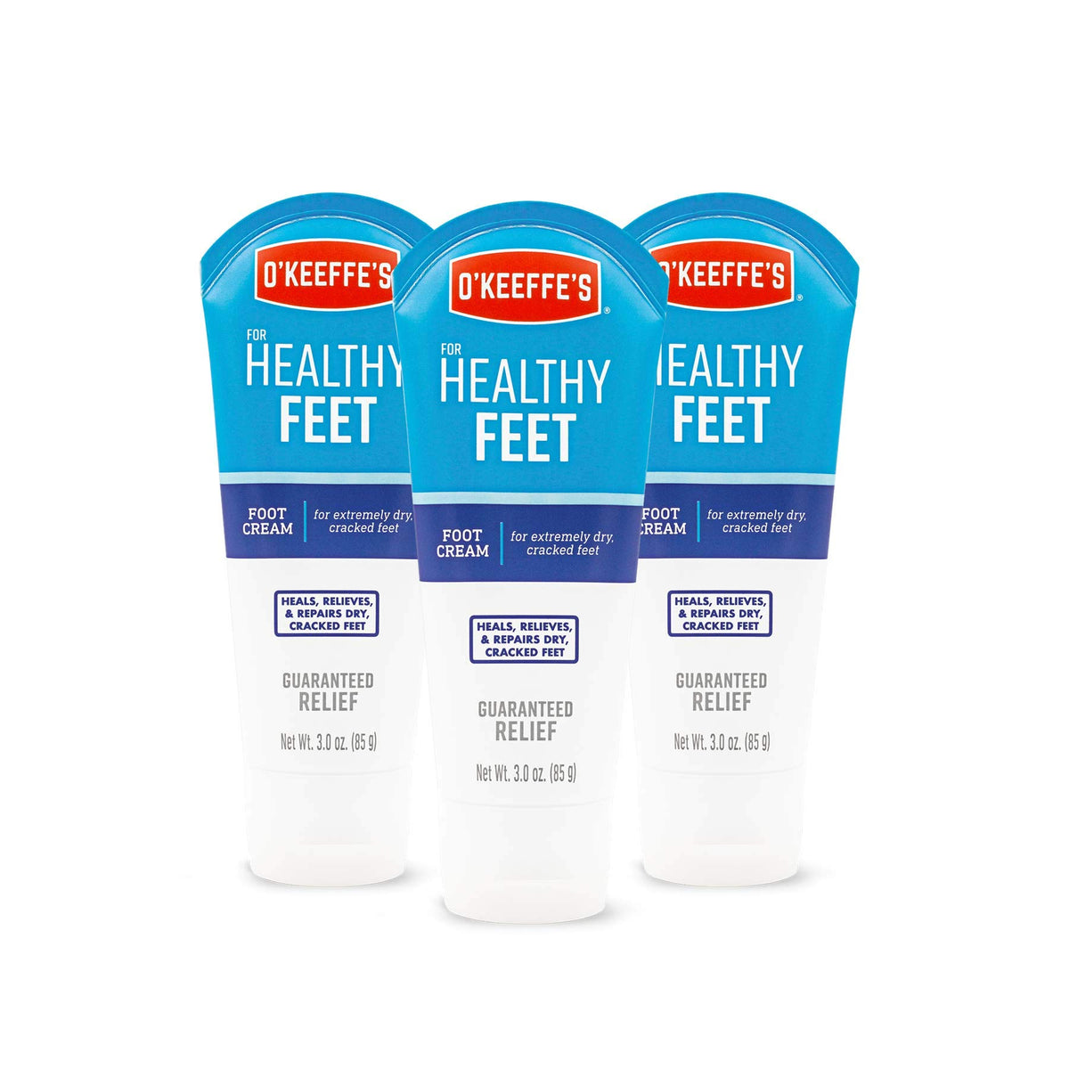 O'Keeffe's Healthy Feet 3-pack tube front view for deep moisture.