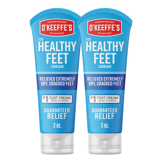 O'Keeffe's Healthy Feet cream tube ready for application on dry feet
