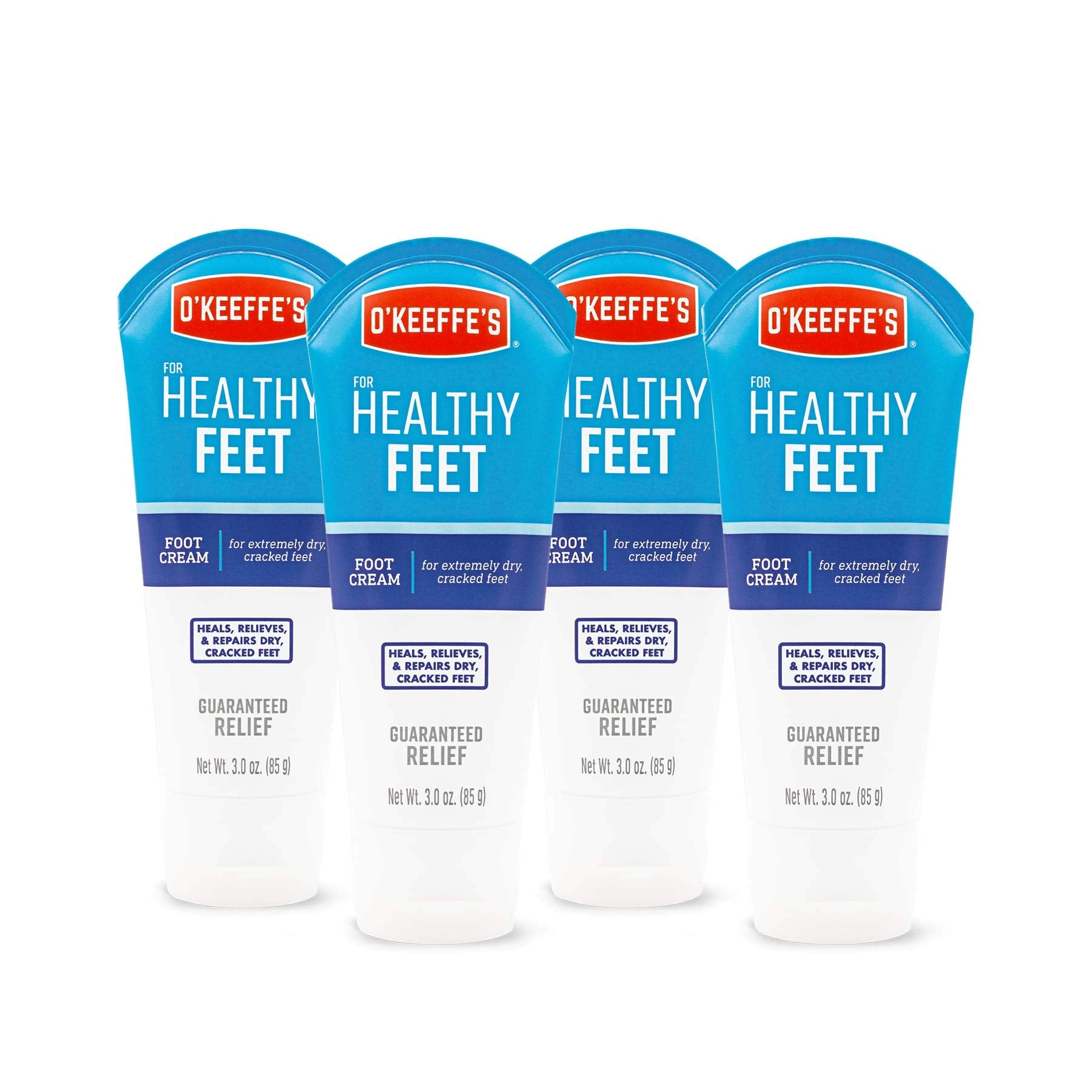 O'Keeffe's Healthy Feet 4-pack front view, soothing moisture for dry feet