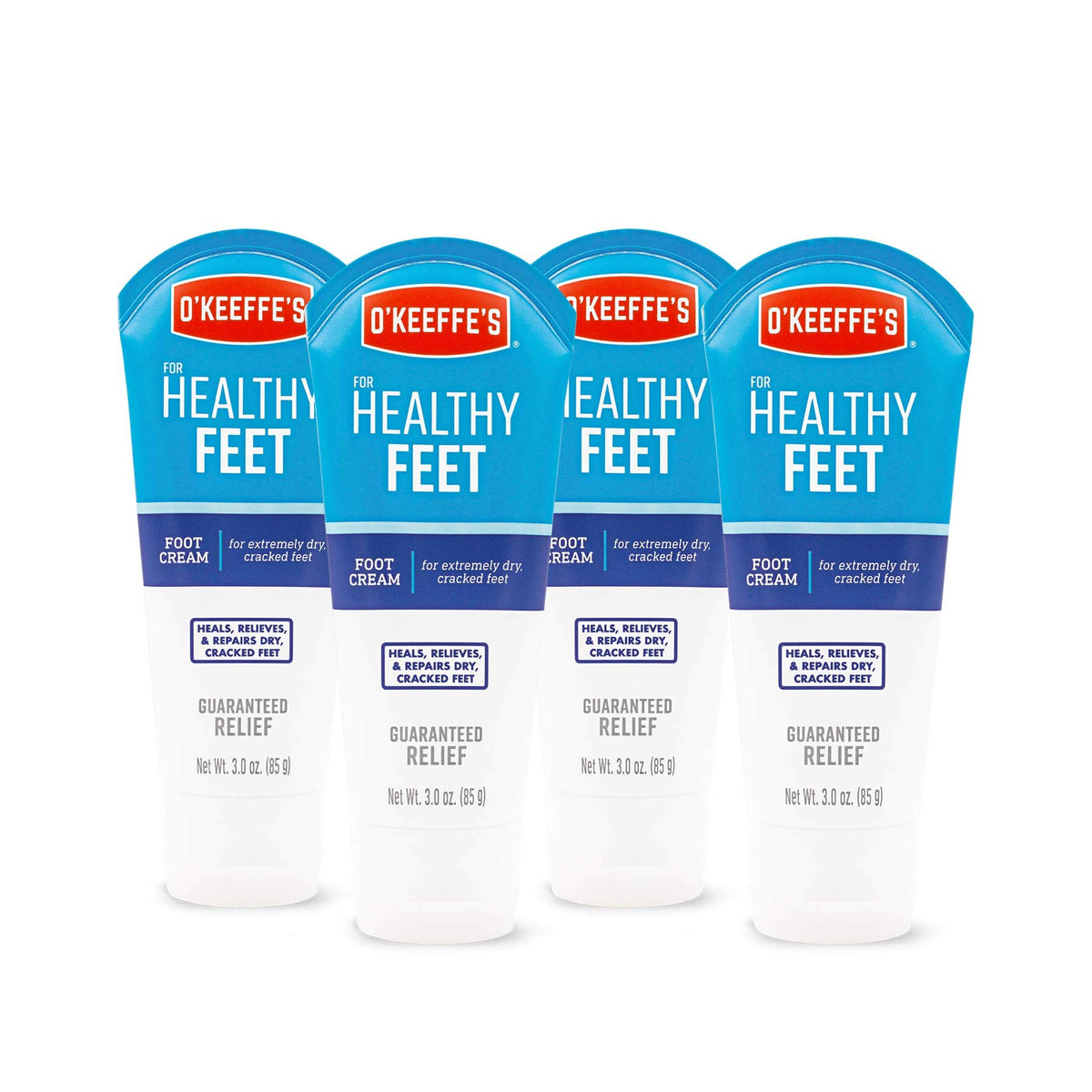 O'Keeffe's Healthy Feet 4-pack front view, soothing moisture for dry feet