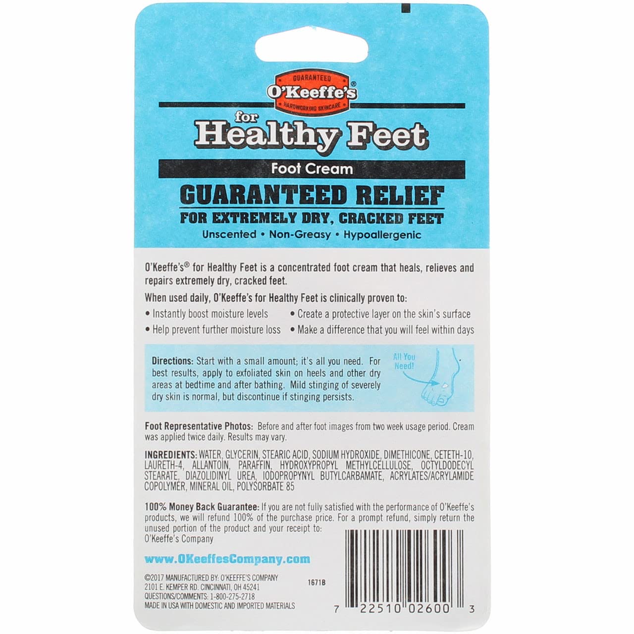 Hand applying O'Keeffe's Healthy Feet cream for smooth feet