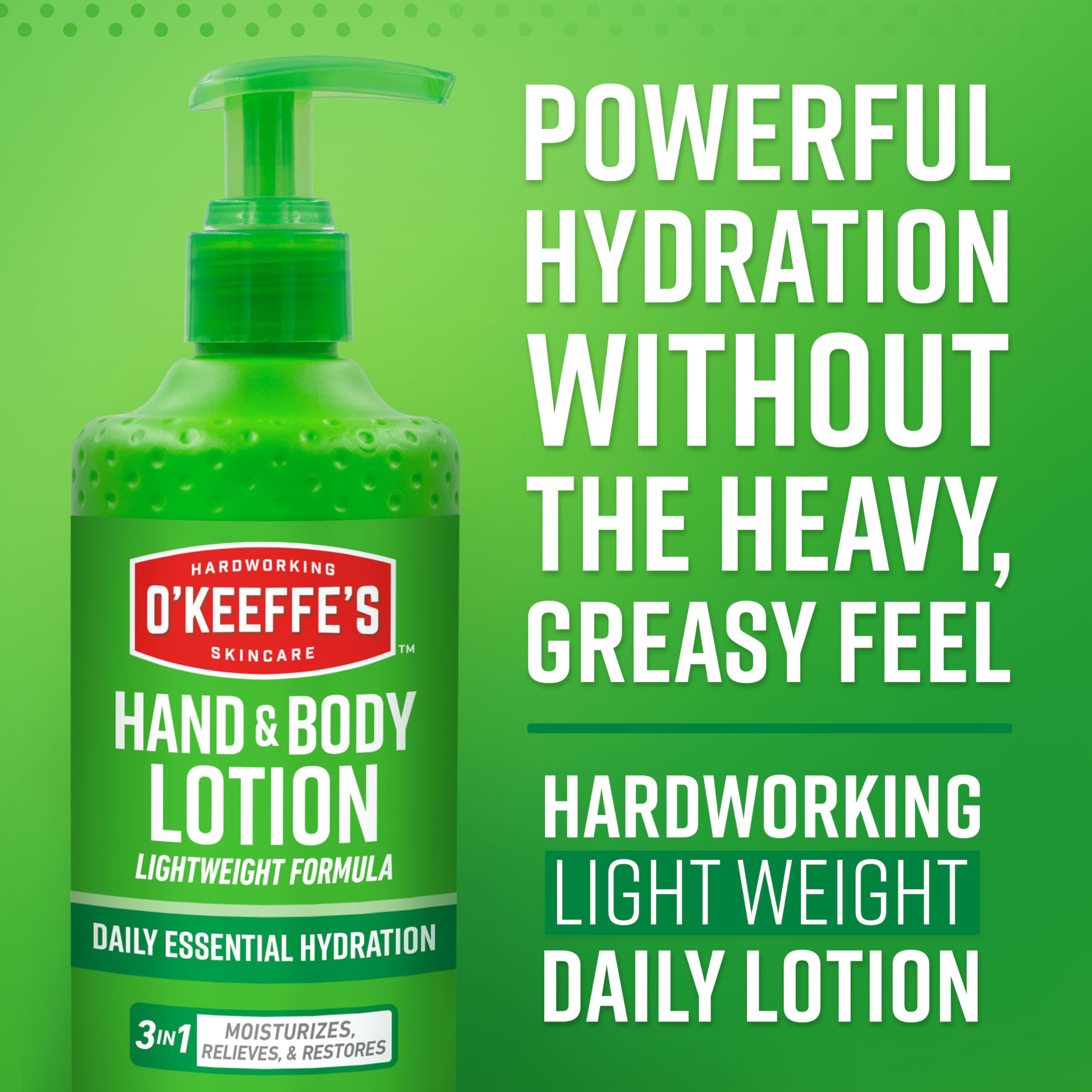 Texture close-up of O'Keeffe's lotion showing a lightweight, non-greasy feel.