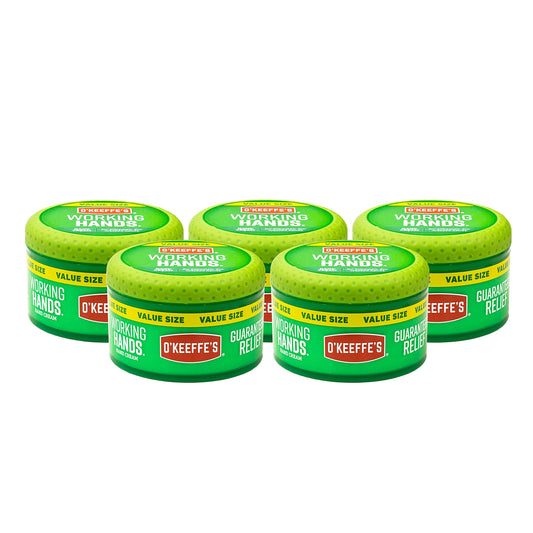O'Keeffe's Working Hands jar front view, convenient 5-pack for everyday moisture.