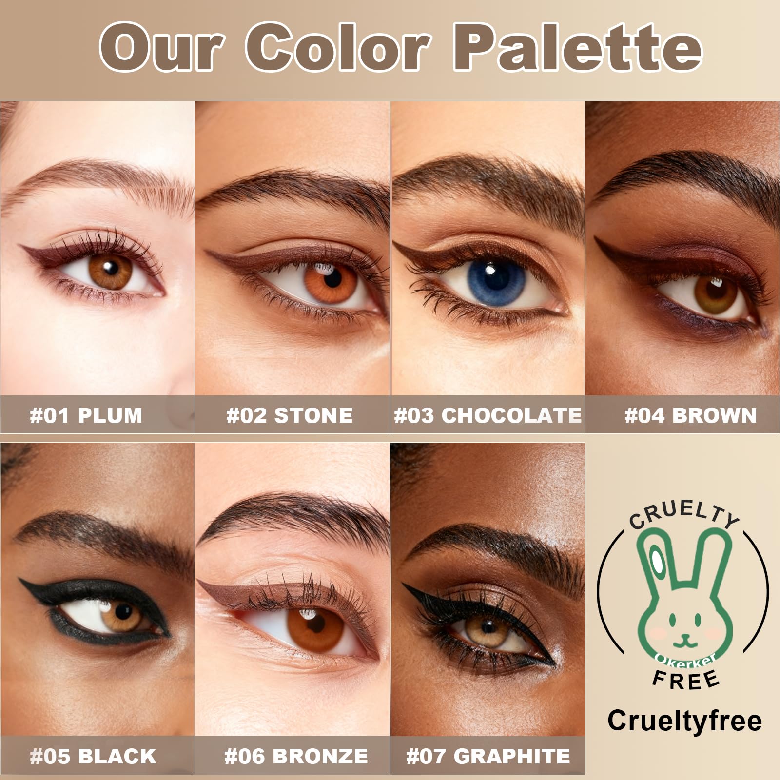 Vitamin E and Camellia Extract in Okerker Plum&Chocolate care the eye area.