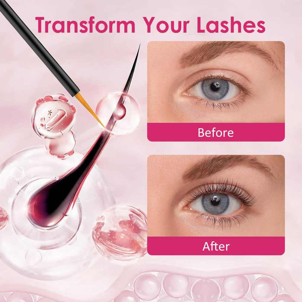Okutani eyelash serum applicator brush applying at the lash line for easy nightly use.