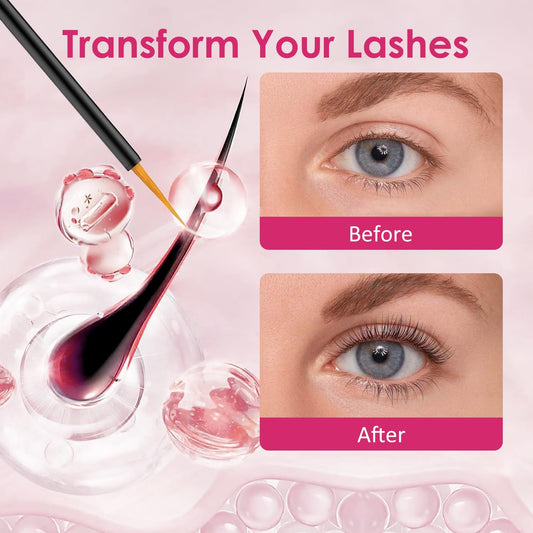 Okutani eyelash serum applicator brush applying at the lash line for easy nightly use.