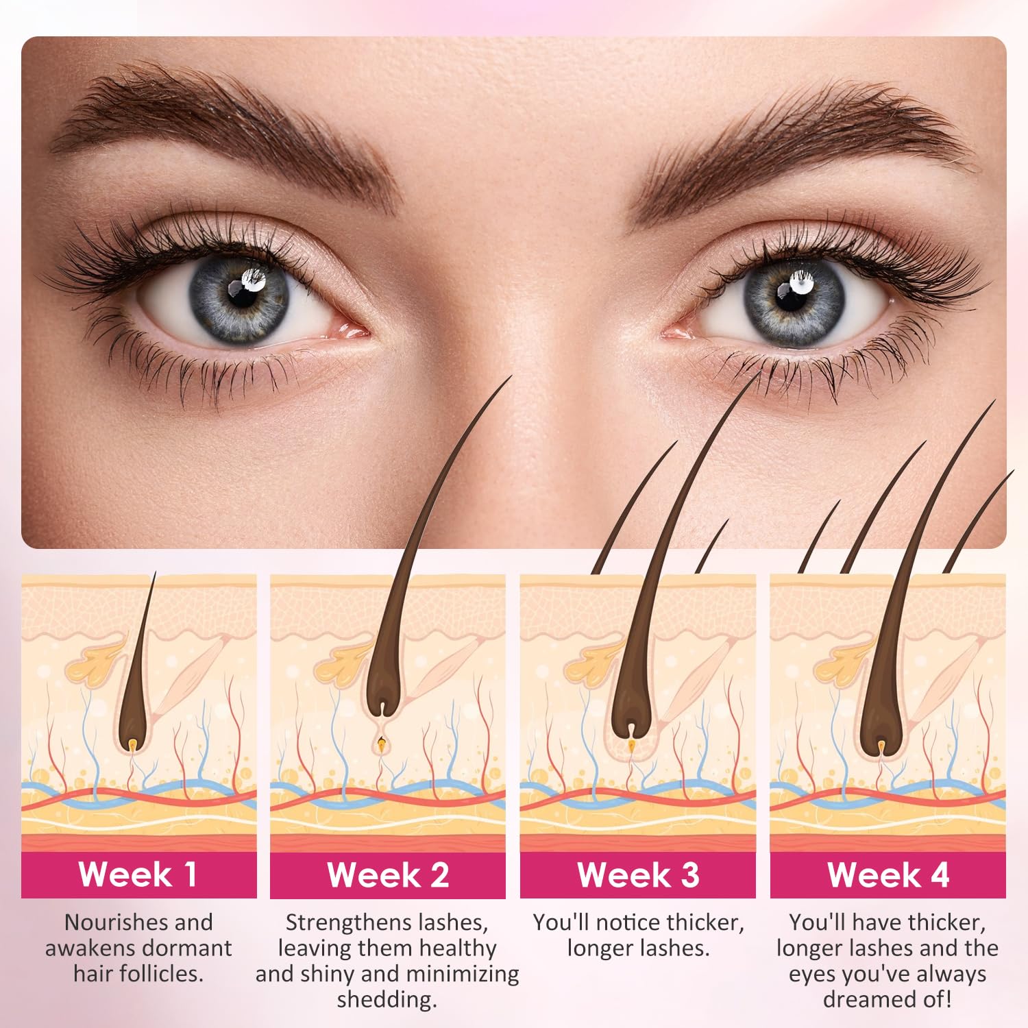 Okutani eyelash serum brush tip stroke showing precise base-of-lash application.