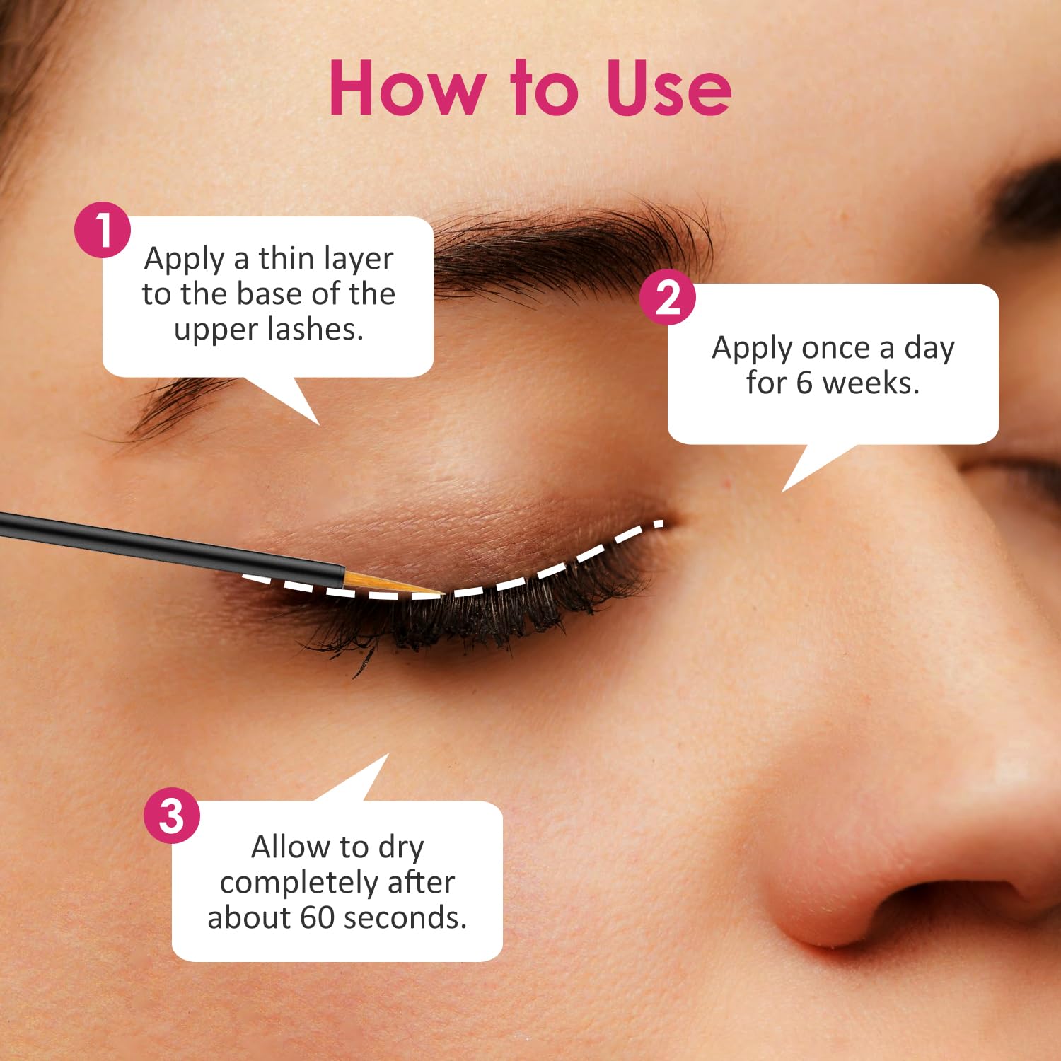 Okutani eyelash serum label detail noting biotin and peptide benefits for lash health.