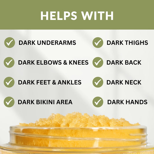 Olahoni sugar scrub texture close-up shows natural granules for gentle exfoliation.