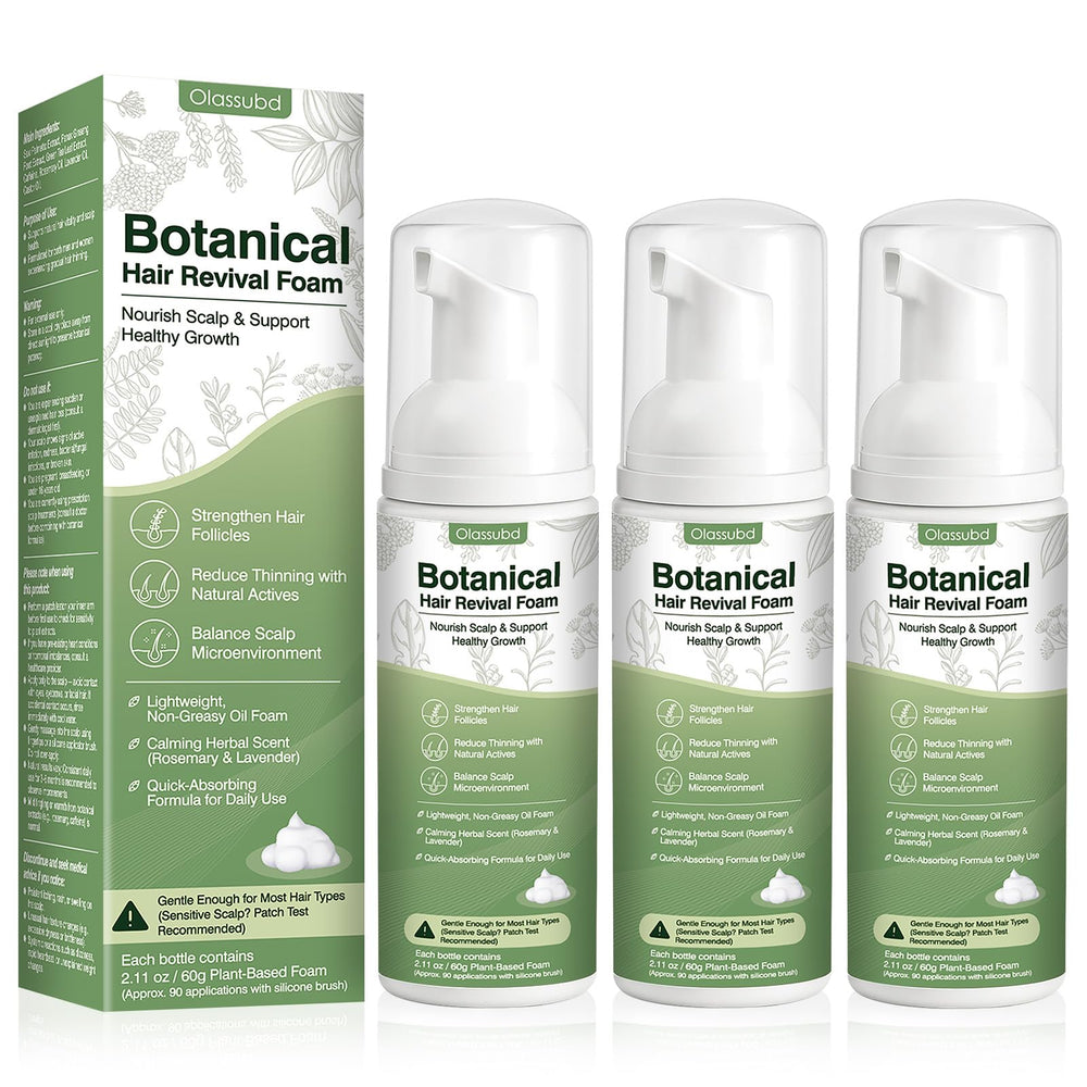 Olassubd Hair Growth Oil Foam bottle showing vegan formula and non-greasy finish.