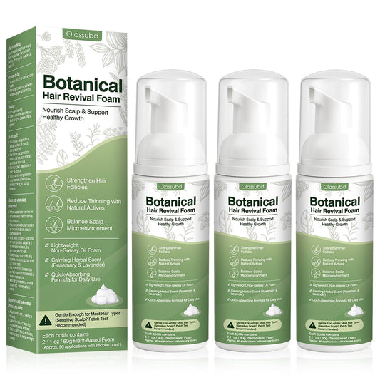 Olassubd Hair Growth Oil Foam bottle showing vegan formula and non-greasy finish.