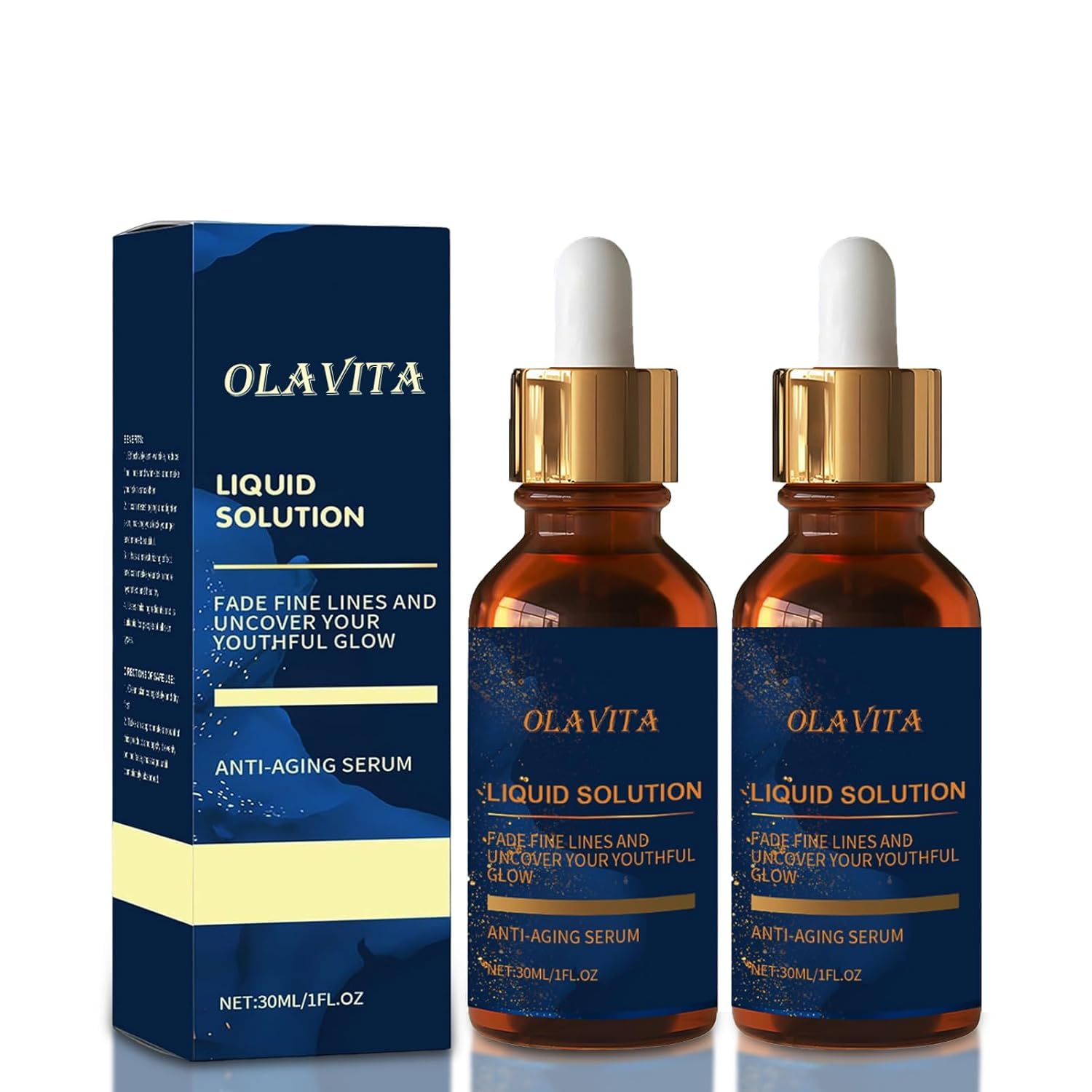 OLAVITA Liquid Solution Serum bottle front showing premium packaging for daily skin nourishment.