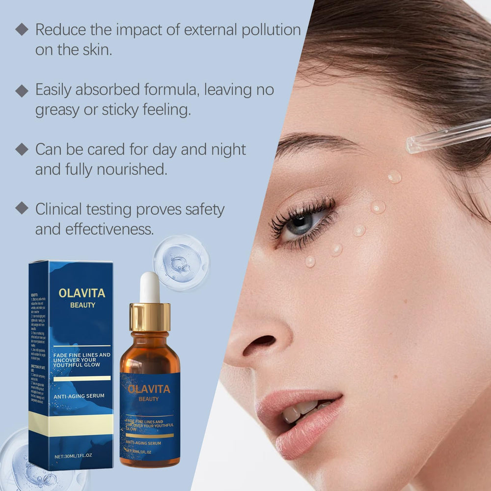 OLAVITA serum on skin showing rapid absorption.