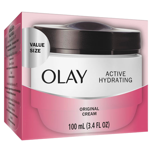 Olay Active Hydrating Cream label detail highlighting hydration features