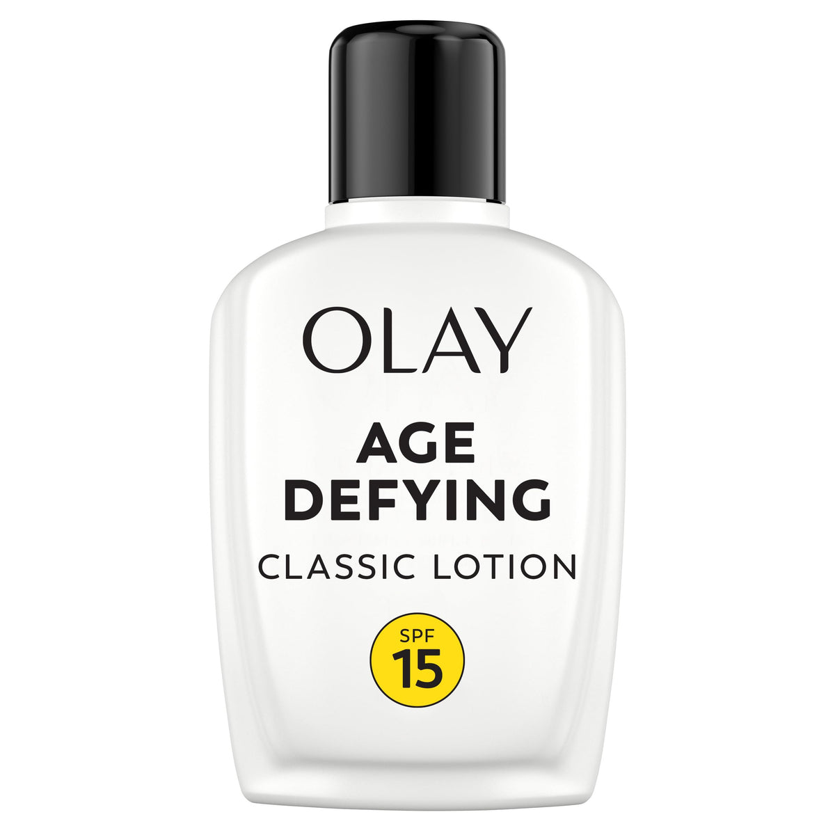 Olay Age Defying Classic Daily Renewal Lotion bottle with SPF 15 for daily hydration.