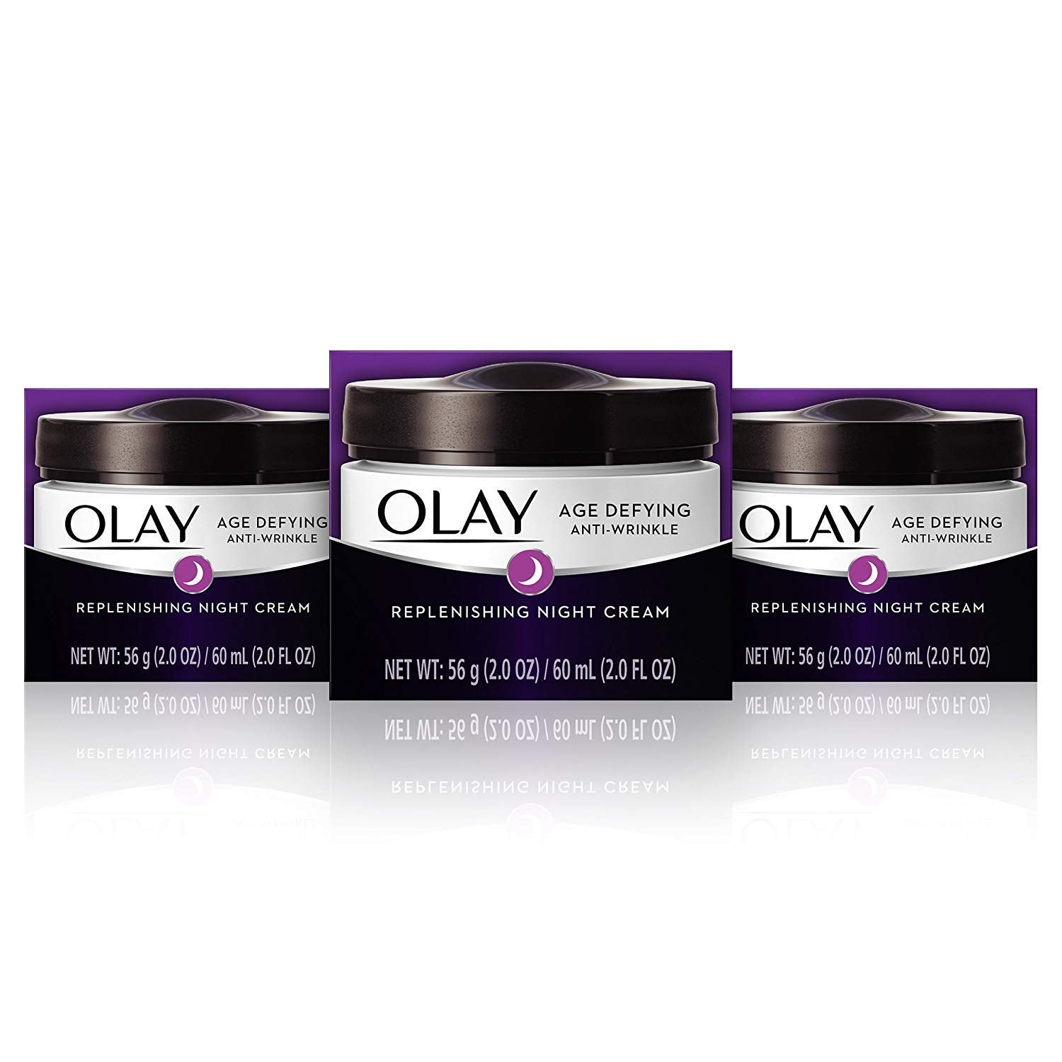 Olay Age Defying Night Cream bottle pour for fast-absorbing overnight hydration.
