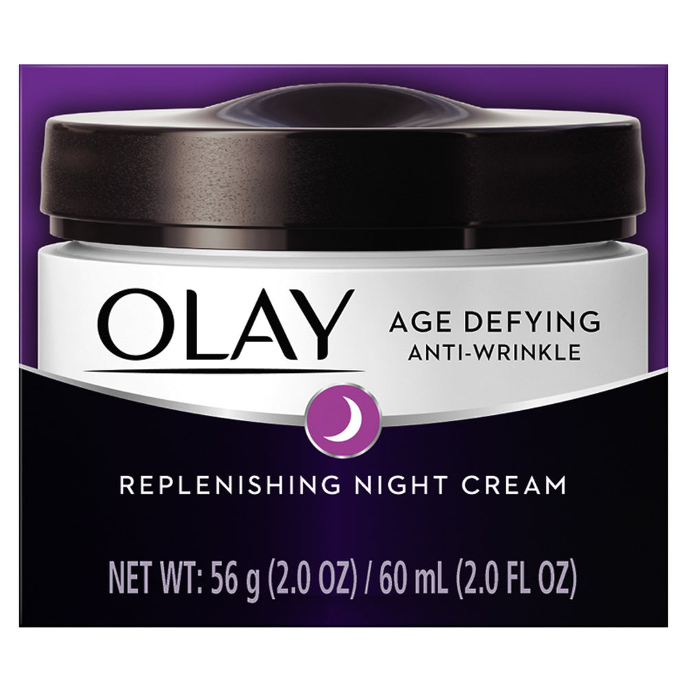 Olay Age Defying Night Cream ingredients vitamin E B3 B5 nourish skin overnight.