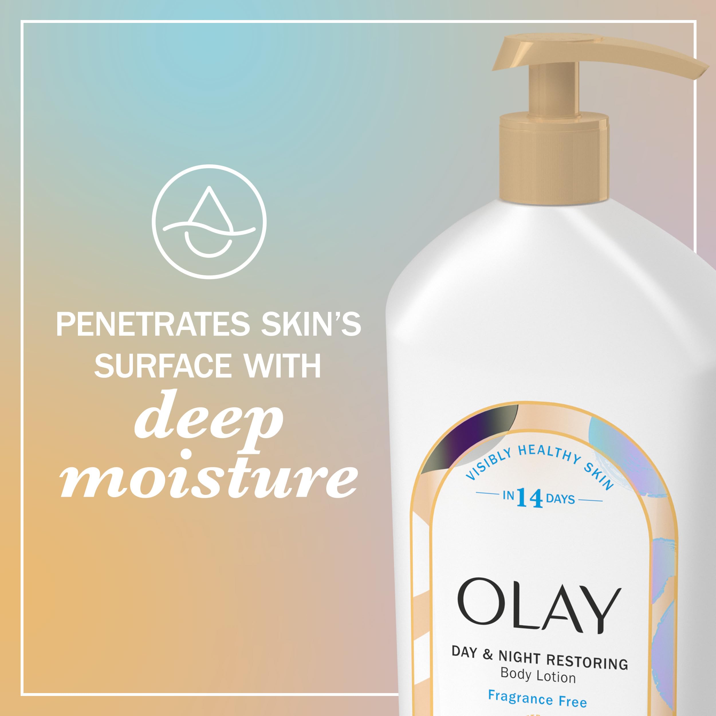 Hands applying Olay Lotion, quick absorption shown.