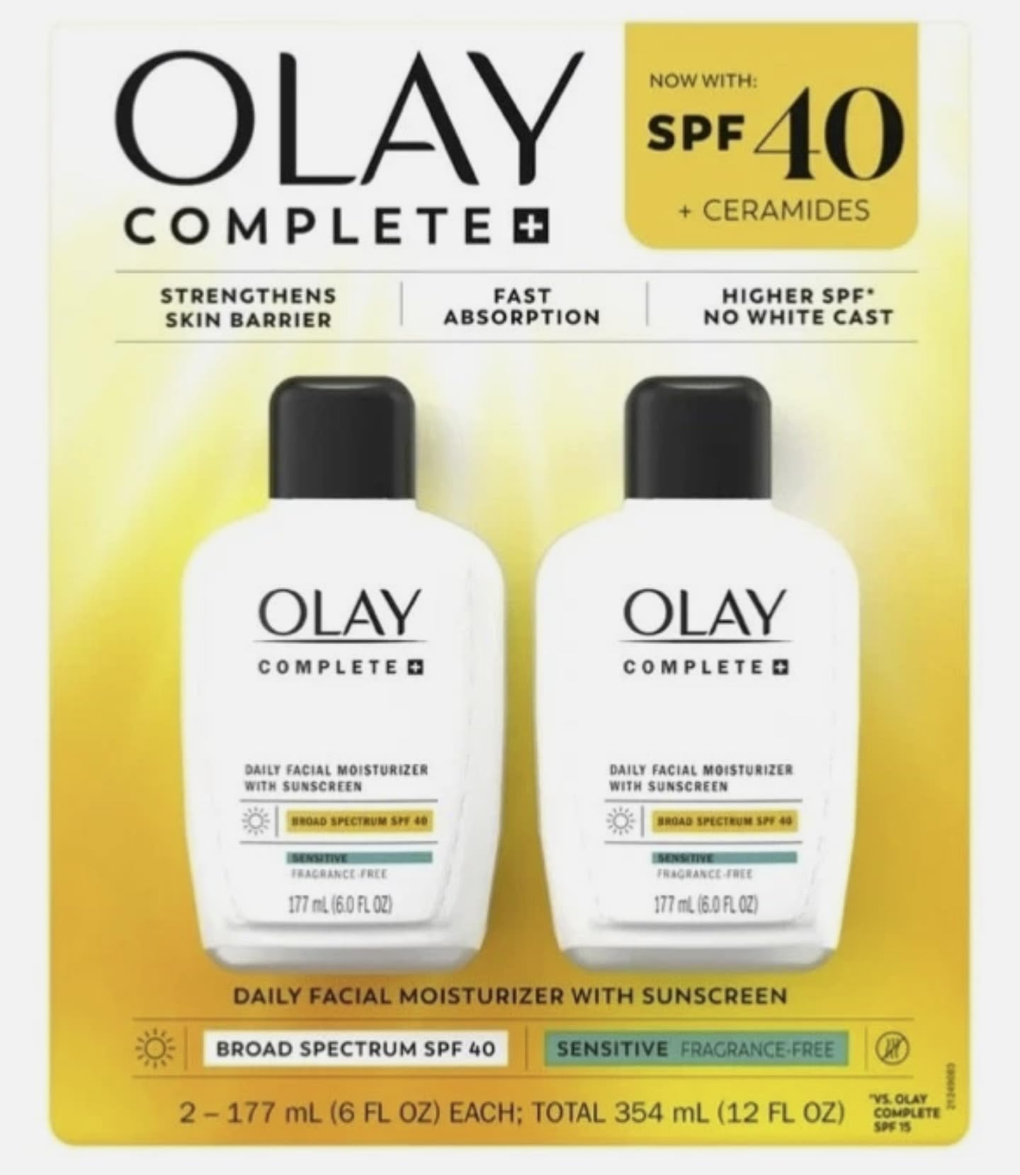 OLAY Complete Daily Moisturizer SPF 40 two-pack front view showing packaging