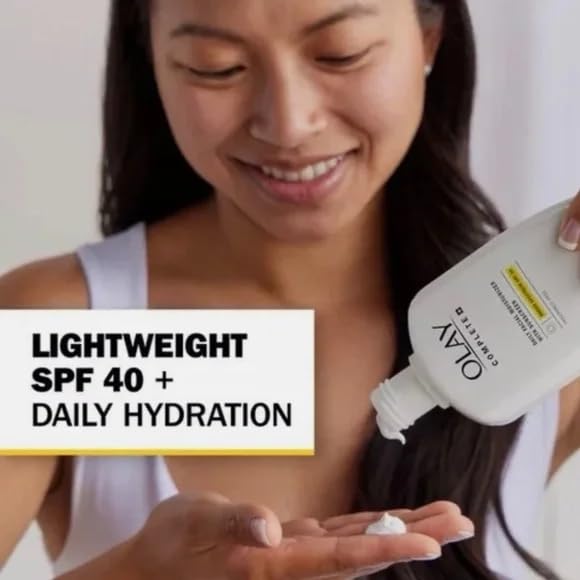 OLAY Complete dermatologist-approved Skin Health Alliance badge visible
